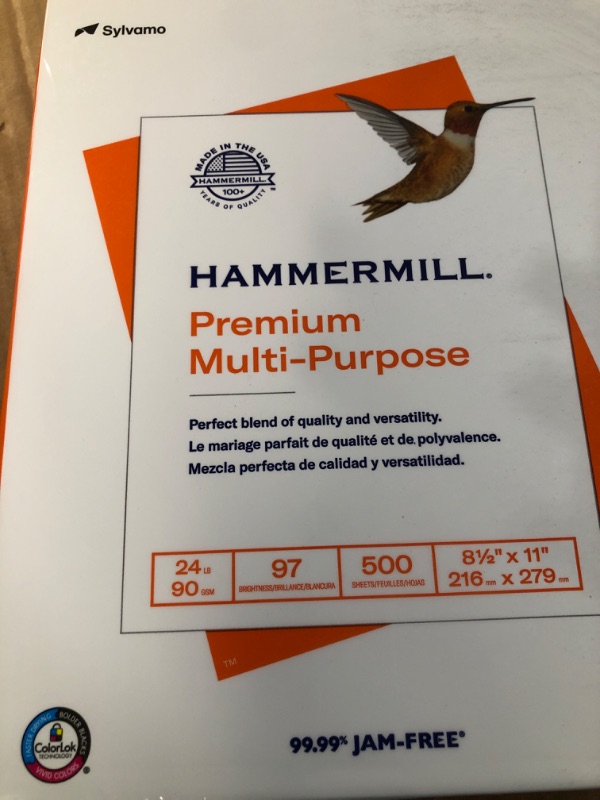 Photo 2 of Hammermill Printer Paper, Premium Multipurpose Paper 24 lb, 8.5 x 11 - 1 Ream (500 Sheets) - 97 Bright, Made in the USA, 105810R 1 Ream | 500 Sheets 24 lb