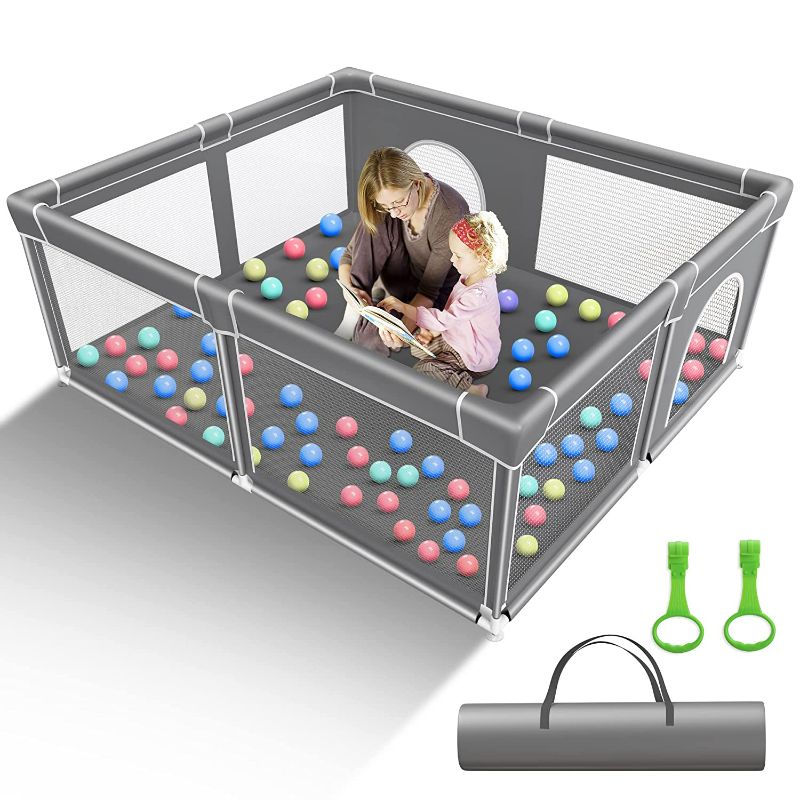 Photo 1 of Baby Playpen with Full Play Mat for Babies and Toddlers - Cozy Play Yard with Gate, Fence, Game Balls & Carry Bag - Indoor or Outdoor Play Pen - 72 x 60 Inch Play Area - Large Cuddlepen by Babylicious Dark Grey