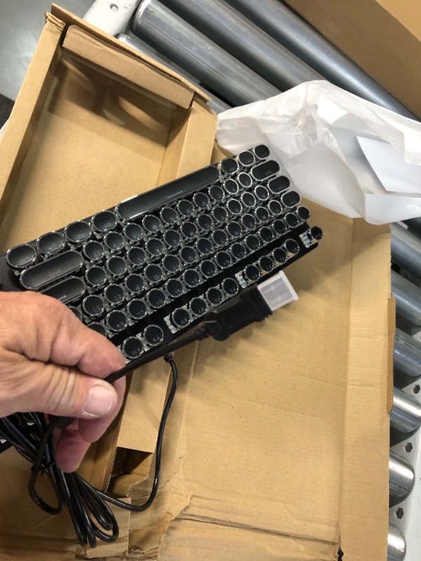 Photo 1 of YSCP Typewriter Style Mechanical Gaming Keyboard RGB LED Backlit Wired Keyboard with Blue Switch Retro Punk Round Keycap 104 Keys Cute Keyboard, Black (104 Keys, Black) English Writertype Keyboard-104keys Black