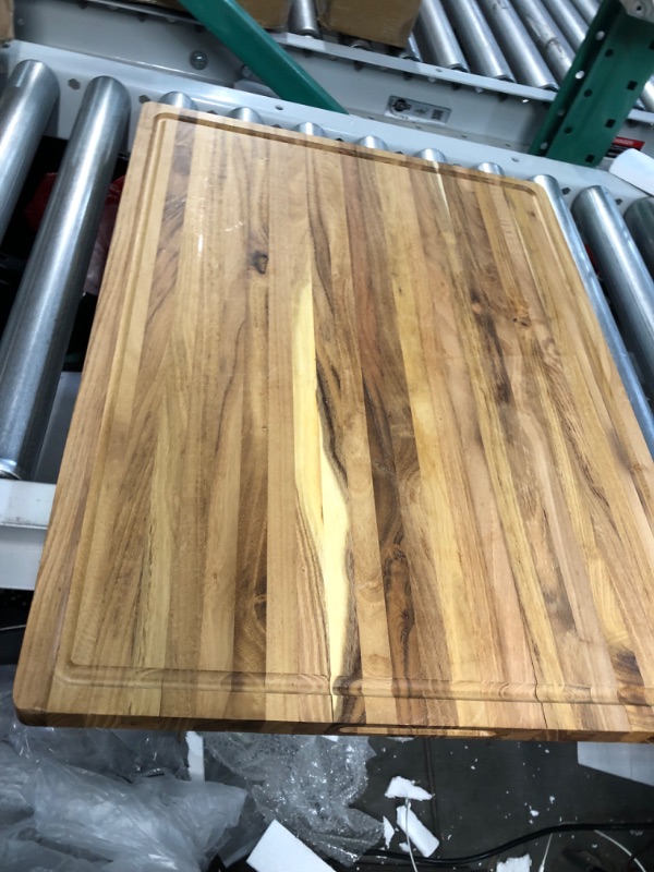 Photo 3 of BEEFURNI Teak Wood Cutting Board with Juice Groove Hand Grip, Extra large Wooden Cutting (XL,24 x 18 x 1.5 inches) 