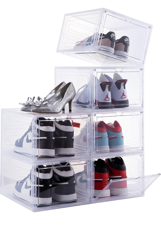 Photo 1 of Attelite Drop Front Plastic Shoe Box with Clear Door,6 pack (13.4”x 10.6”x 7.4”)