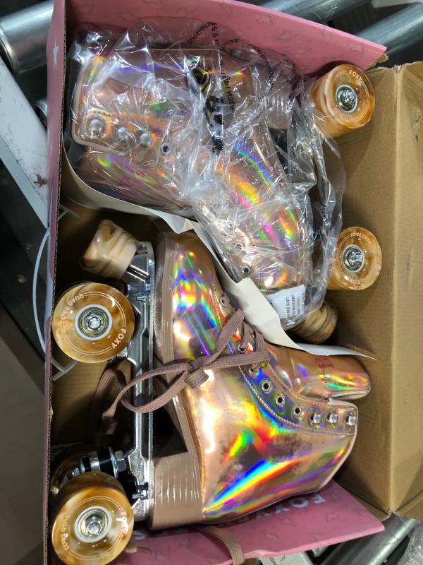 Photo 4 of FoxySkate Roller Skates Women, Double Row & 4 Wheels Shiny Roller Skates Size 8