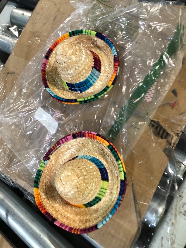 Photo 2 of  Mexican Hat Mini Sombrero Cinco de Mayo Poncho Party Straw Hats (2 PACK)