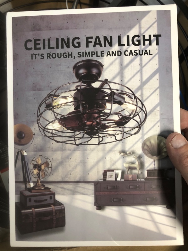 Photo 4 of *SEE NOTES* Dannilong Ceiling Fans with Lights - Modern Enclosed Ceiling Fan - Black Cage (Stripped)