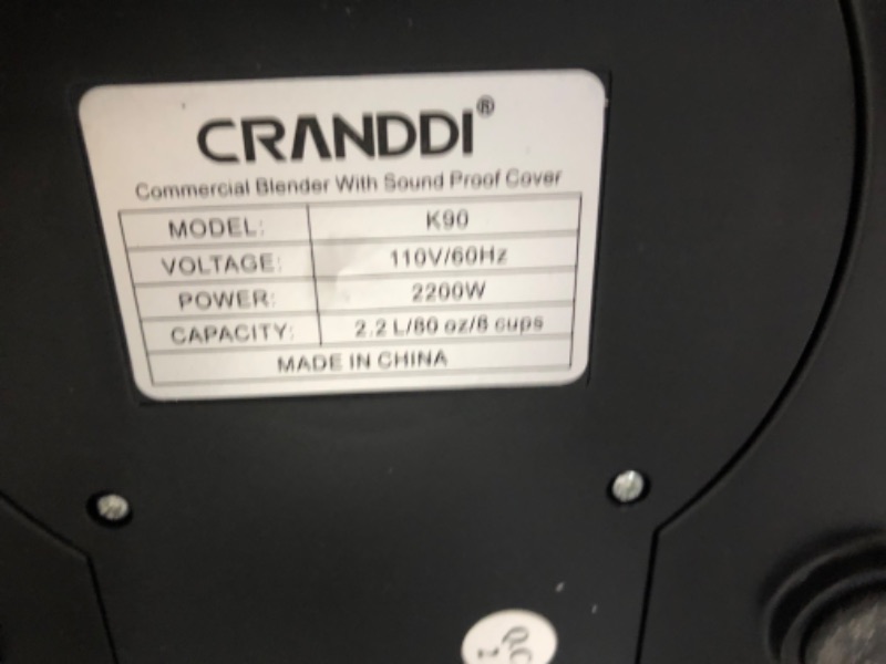 Photo 7 of *USED SEE NOTES*
 CRANDDI Commercial Quiet Blender, 2200 Watt - BLACK