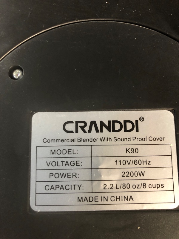 Photo 3 of *USED SEE NOTES*
 CRANDDI Commercial Quiet Blender, 2200 Watt - BLACK