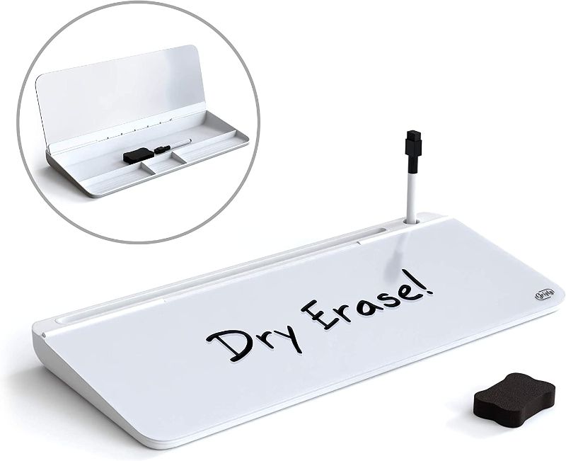 Photo 1 of Extra Large | Griply Small Glass Desktop Whiteboard | Desktop Dry Erase Board Storage | White Board for Desk | Desk Organizers with Accessories | Office, Home, School Supplies (Standard)