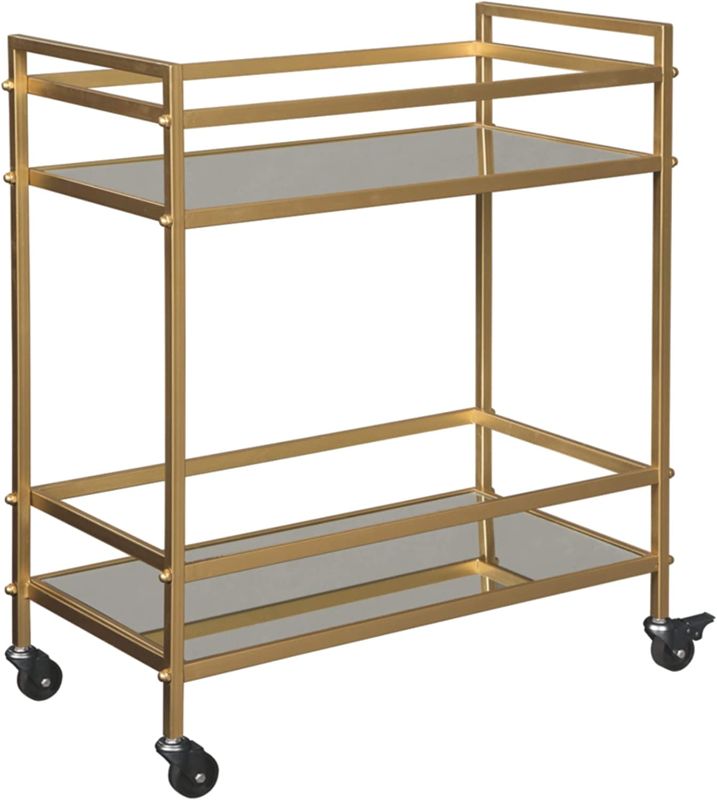 Photo 1 of (similar to stock photo) Modern Glam Metal Rolling Bar Cart with Caster Wheels, 32", Gold Finish