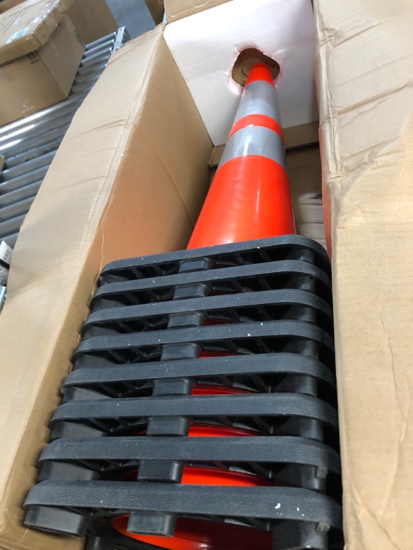 Photo 2 of (8 Cones) BESEA 28” inch Orange PVC Traffic Cones, Black Base Construction Road Parking Cone Structurally Stable Wearproof (28" Height) 01_28"(8 Cones)