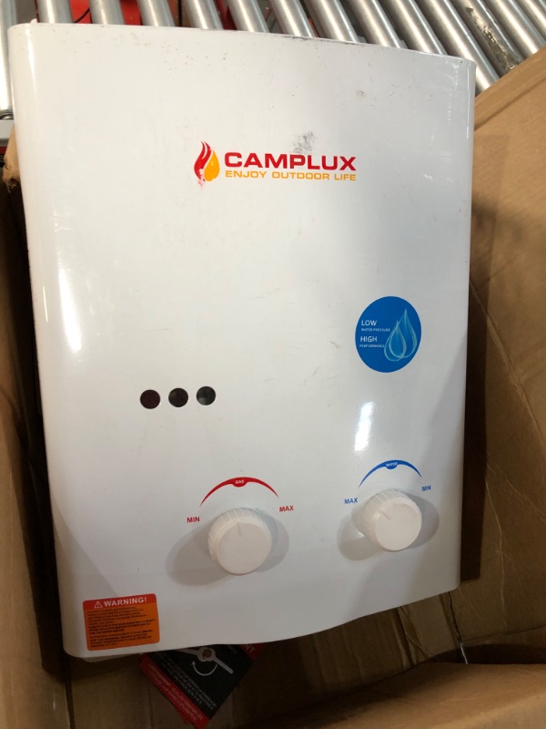 Photo 2 of **MISSING HOSES AND SPRAYERS**
Camplux Tankless Water Heater, 1.32 GPM White