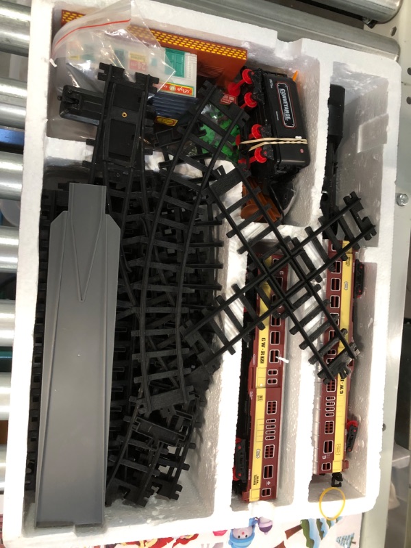 Photo 1 of Electric Classical Train Sets with Steam Locomotive Engine, Cargo Car and Tracks, Battery Operated Play Set Toy w/ Smoke, Light and Sounds, Perfect