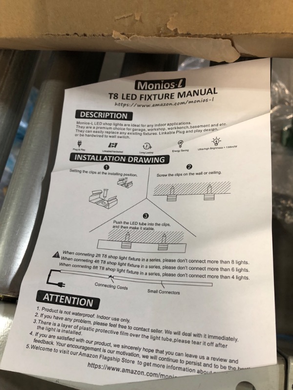 Photo 2 of [USED] Monios-L LED Shop Light 4FT 5000K 40W, Linkable Utility Ceiling Lights,V-Shaped 5000lm Daylight,T8 Integrated Fixtures LEDs Tubes, Garage Lighting for Workshop,Work Bench,Basement,Plug & Play 2-Pack 4 Feet