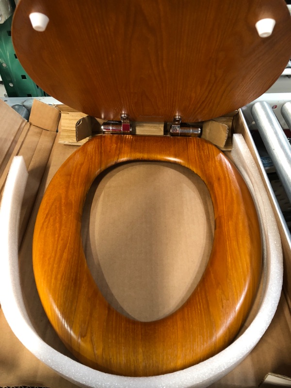 Photo 3 of [USED] Angel Shield Wood Toilet Seat Elongated with Soft Close,Easy Clean,Quick-Release Hinges(Elongated,Wood) Elongated-18.5" Wood