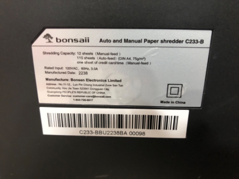 Photo 5 of PARTS ONLY/ SEE NOTES*****
Bonsaii C233-B 110-Sheet Autofeed Shredder and 24-Pack Lubricant Sheets- Black