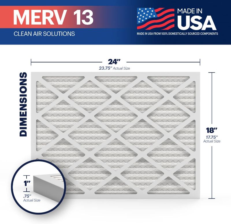 Photo 1 of 18x24x1 MERV 13 (2-Pack) AC Furnace Air Filter - MADE IN USA