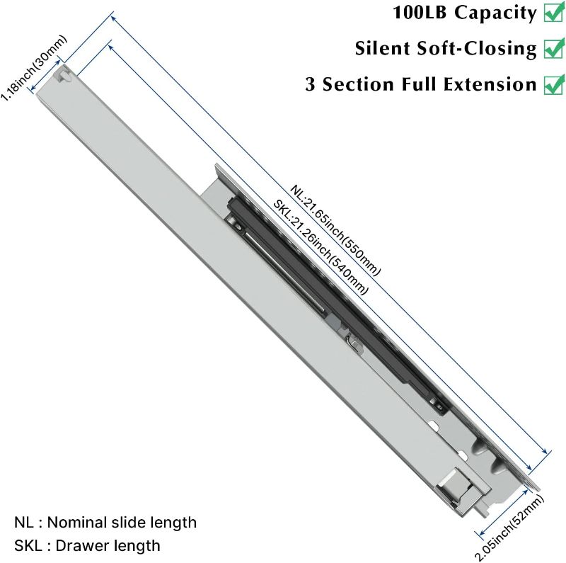 Photo 1 of *STOCK PHOTO REFERENCE ONLY** 22 Inch Undermount Drawer Slides Full Extension Drawer Slides