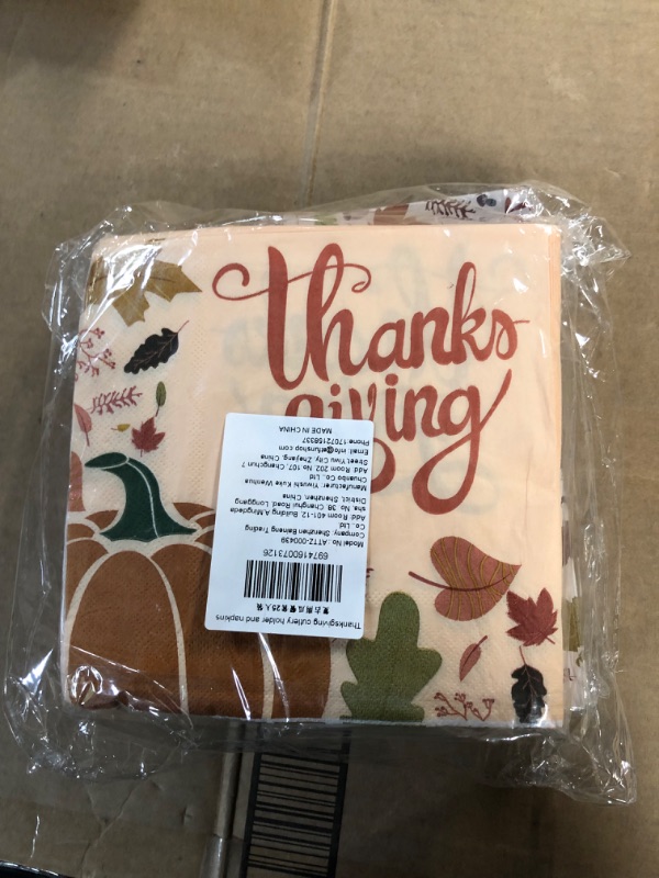 Photo 4 of [Factory Sealed] 75PCS Thanksgiving Napkins and Paper Cutlery Holder Napkins