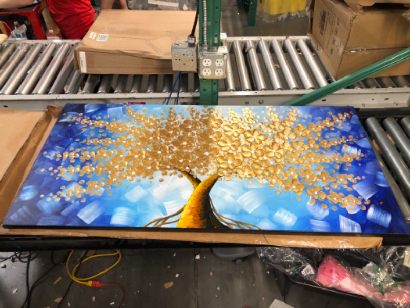 Photo 2 of [Brand New] MUWU Paintings 24x48 Inch Golden Flower Paintings 3D Abstract Paintings Lucky Tree Oil Hand Painting