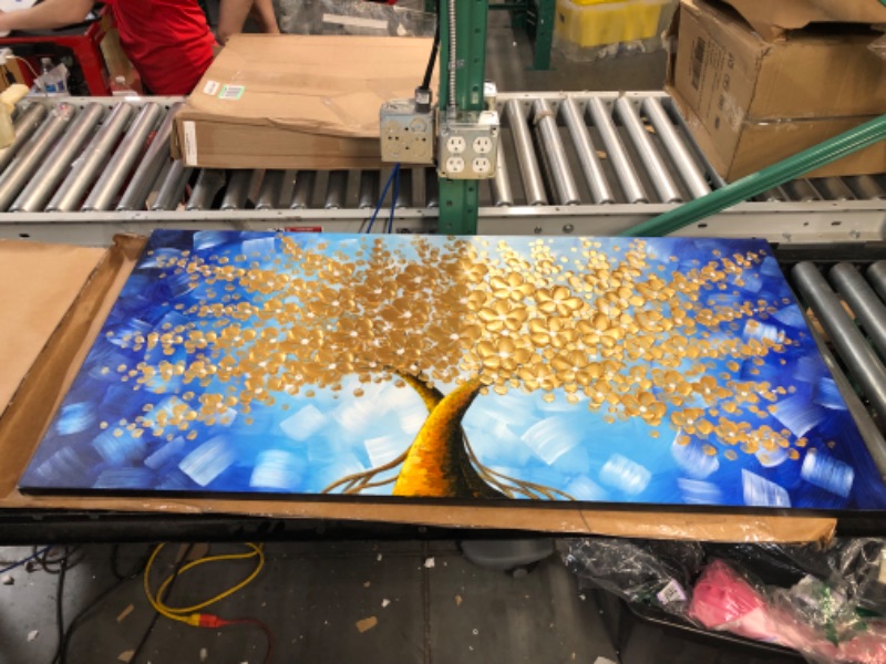 Photo 4 of [Brand New] MUWU Paintings 24x48 Inch Golden Flower Paintings 3D Abstract Paintings Lucky Tree Oil Hand Painting