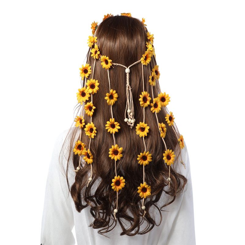 Photo 1 of AWAYTR Flower Hippie Headband Floral Crown Behemain Sunflowers Beads Adjust Flower Headdress Hair Accessories
