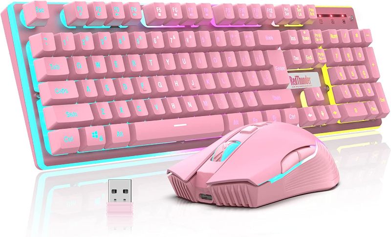 Photo 1 of RedThunder K10 Wireless Gaming Keyboard (Pink)