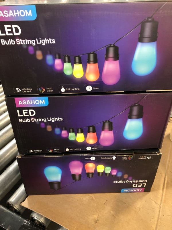 Photo 2 of (Bundle of 3) ASAHOM Smart RGB Outdoor String Lights, Individual Bulb Control The Color, 96ft Waterproof Shatterproof LED Patio Lights