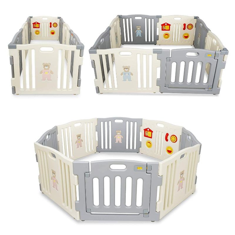 Photo 1 of **SEE NOTES** Kidzone Grey - White Baby Interactive Playpen 8 Panel Safety Gate Children Play Center Child Activity Pen ASTM Certified 