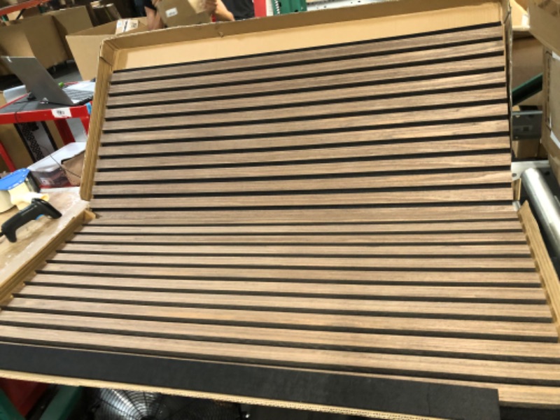 Photo 1 of **USED BUT APPEARS NEW**  Acoustic Wood Wall Panels Slat Panel for Wall with Foam 2PCS Smoky 43.3IN Hight