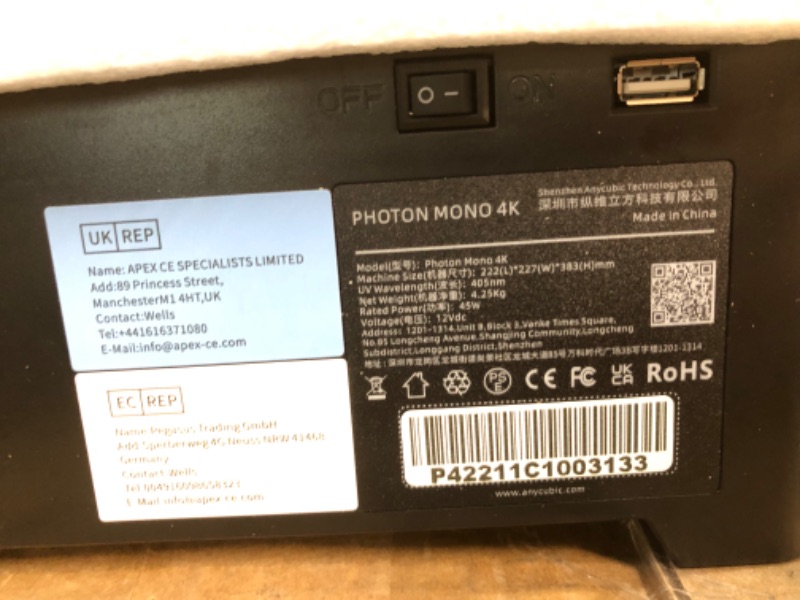 Photo 3 of **MAY BE MISSING PIECES/PARTS/HARDWARE** ANYCUBIC Photon Mono 4K, Resin 3D Printer with 6.23" Monochrome Screen, 5.19" x 3.14" x 6.49" Printing Size