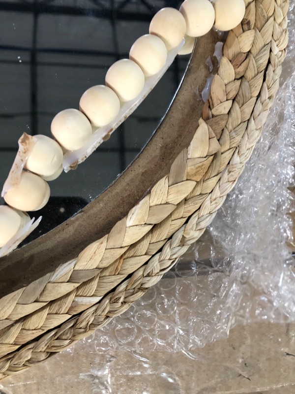 Photo 1 of SWTHONY 15 Inch Boho Round Hanging Wall Mirror Decorative Rattan Circle Wall Mounted Mirror