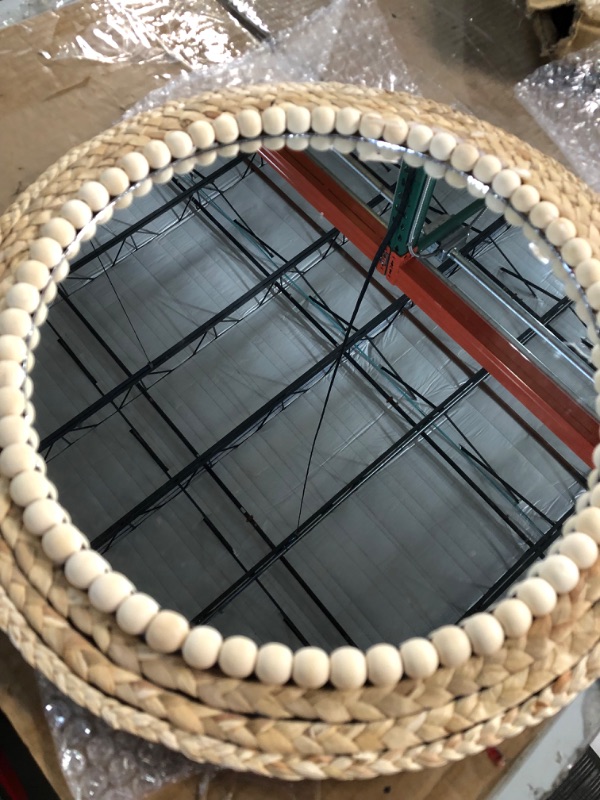 Photo 1 of SWTHONY 15 Inch Boho Round Hanging Wall Mirror Decorative Rattan Circle Wall Mounted Mirror