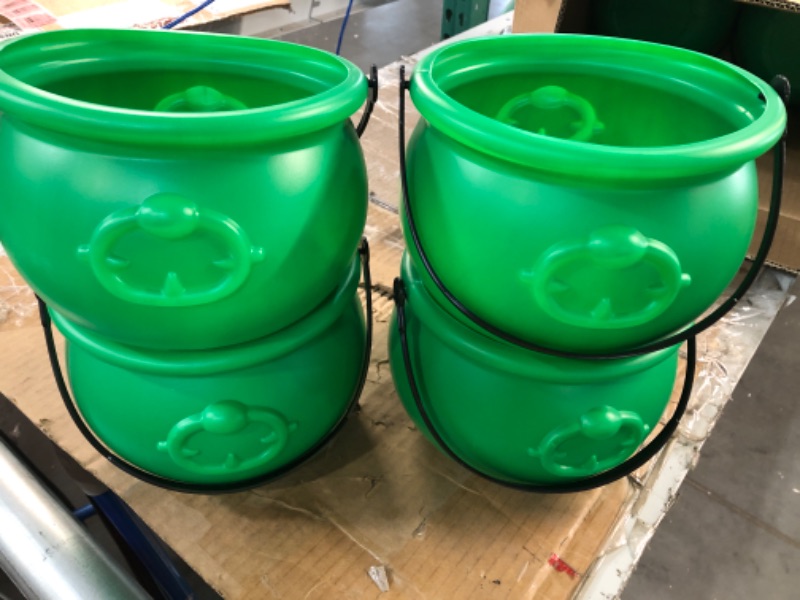 Photo 2 of 6 Pcs 8" Green Cauldron Kettle Leprechaun Pot St. Patrick's Bucket Plastic Cauldron Pot of Gold Pot with Handle for Candy Large Lucky Leprechaun Pot for Kids St Patrick Day Party Favors Decorations