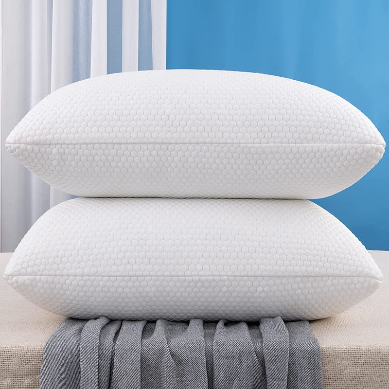 Photo 1 of Molblly Standard Pillows Shredded Memory Foam Cooling Bed Pillows Set of 2 Pack Standard Size Pillows 