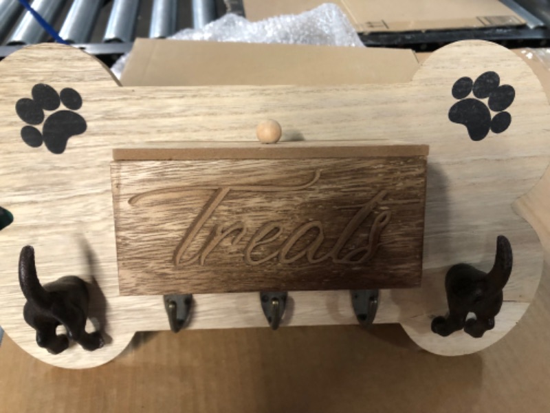 Photo 1 of Dog Bone Leash Rack Whitewash Carved Acacia Hardwood Wall Hook Plaque  SEE NOTES