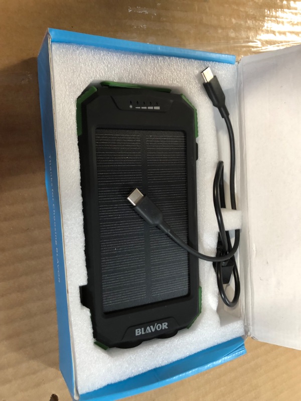 Photo 3 of BLAVOR Solar Power Bank, PD 18W QC3.0 Fast Charging 10W Wireless Charger 20000mAh Solar Powered Powerbank, Type C Input/Output, IPX5 Waterproof, Camping Flashlight, Compass, Carabiner(Dark Green)