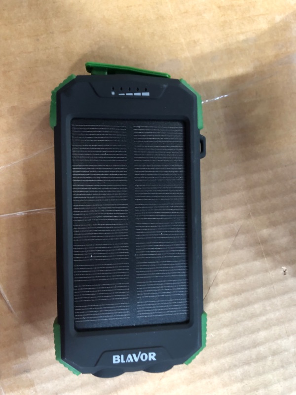 Photo 2 of BLAVOR Solar Power Bank, PD 18W QC3.0 Fast Charging 10W Wireless Charger 20000mAh Solar Powered Powerbank, Type C Input/Output, IPX5 Waterproof, Camping Flashlight, Compass, Carabiner(Dark Green)