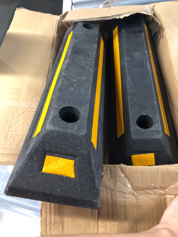 Photo 1 of VaygWay Heavy Duty Rubber Parking Curb Guide (Black + Yellow 2 Pc.)