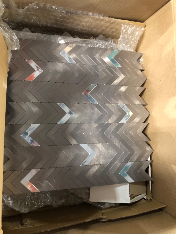 Photo 1 of 12 Sheets Herringbone Tile Peel and Stick Backsplash (Chevron, Grey)
