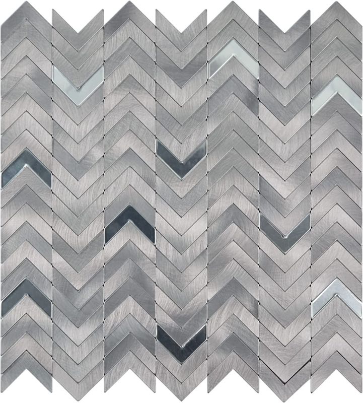 Photo 1 of 12 Sheets Herringbone Tile Peel and Stick Backsplash (Chevron, Grey)