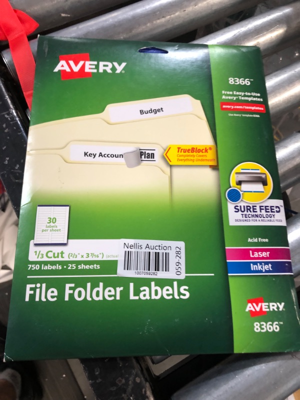 Photo 2 of Avery White File Folder Labels for Laser and Inkjet Printers, 2/3" x 3-7/16", 750 Labels per Pack, Case Pack of 5 (8366) 3750 labels