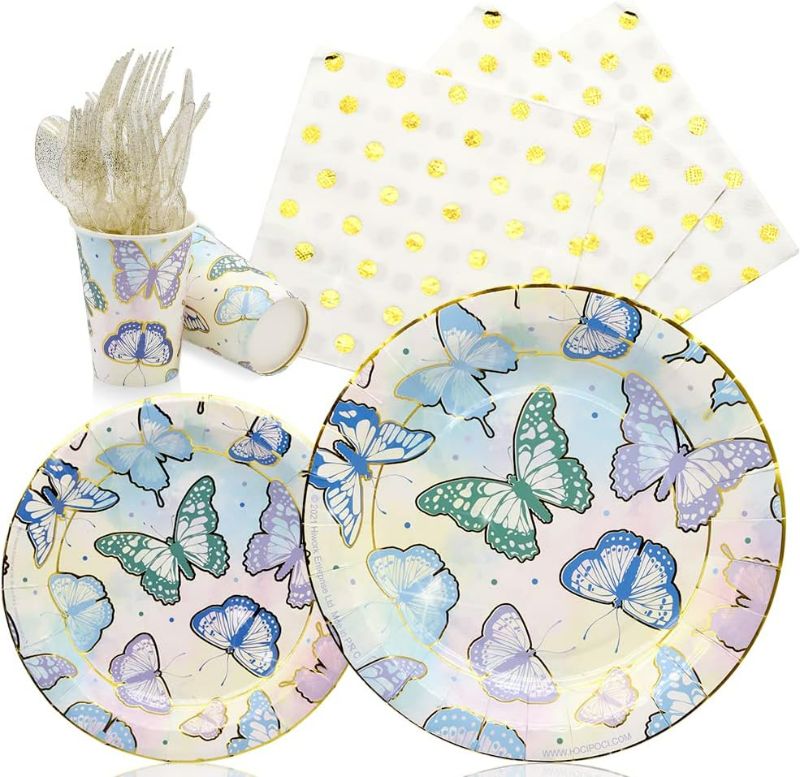 Photo 1 of **SEE NOTES** Hoci Poci Butterfly Birthday Party Supplies Plates Decorations 112PCS]