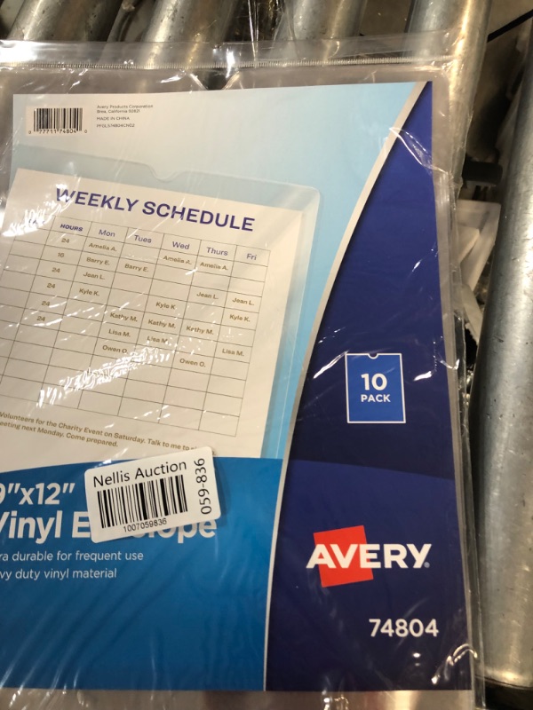 Photo 2 of Avery 74804 Top-Load Clear Vinyl Envelopes w/Thumb Notch, 9” x 12”, Clear (Pack of 10) Vinyl Envelope 9x12 Clear 10 Covers