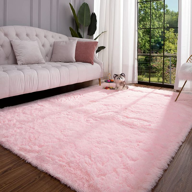 Photo 1 of  Premium Fluffy Pink Area Rug Cute Shag Carpet, Extra Soft and Shaggy Carpets, High Pile, PINK  4X5.3 FEET