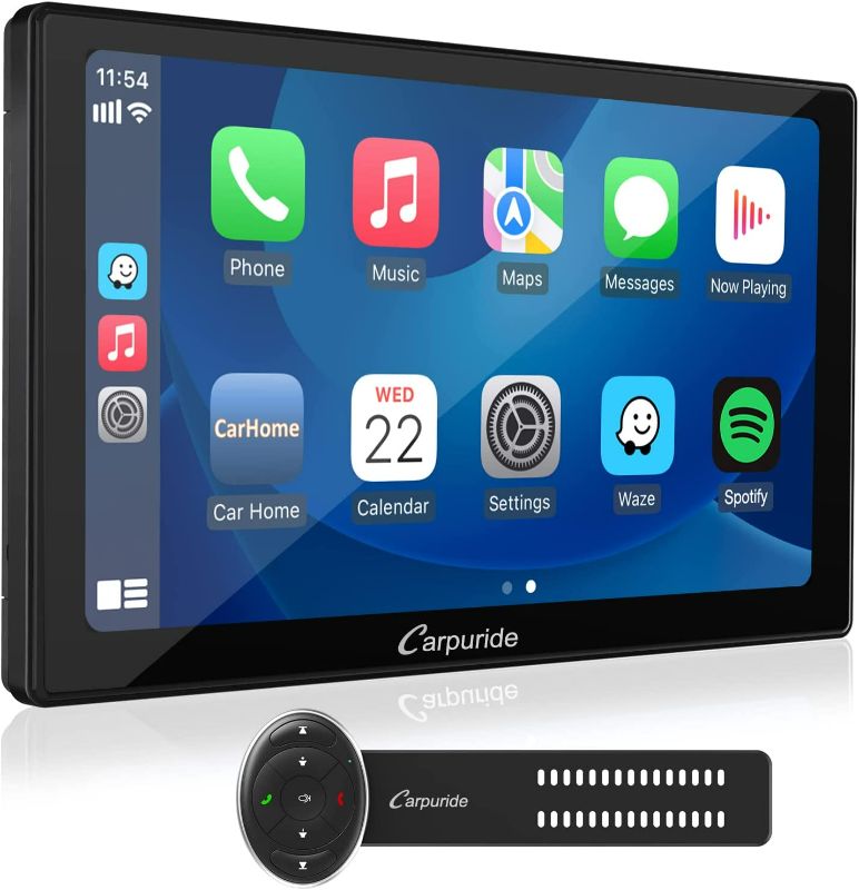 Photo 1 of Carpuride 9 inch Portable Car Stereo, Wireless Apple Carplay & Android Auto with Steering Wheel Control, IPS Touchscreen, Bluetooth 5.0/Mirror Link/GPS/Siri/Mic, Dash Windshield Mounted