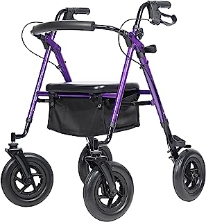 Photo 1 of ELENKER All-Terrain Rollator Walker with 10” Rubber Wheels, Padded Seat & Backrest, Under-seat Basket for Seniors, Purple