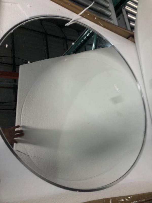 Photo 1 of **DAMAGED**  Muzilife Silver Round Mirror, Bathroom Circle Mirror, 24 Inch Wall Mirror with Modern Brushed 