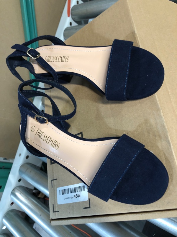 Photo 2 of DREAM PAIRS Women's Open Toe Ankle Strap Low Block Chunky Heels 6 Navy/Suede