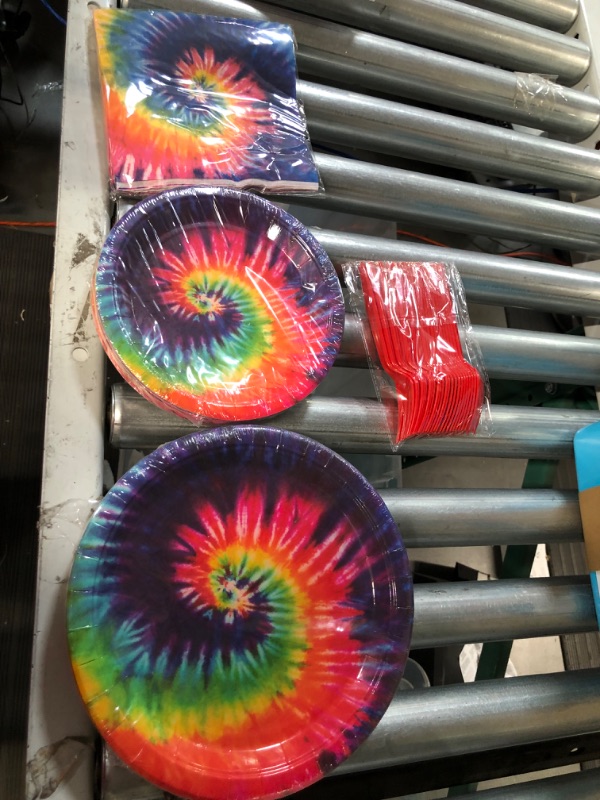 Photo 2 of 96Pcs Tie Dye Paper Plates and Napkins 