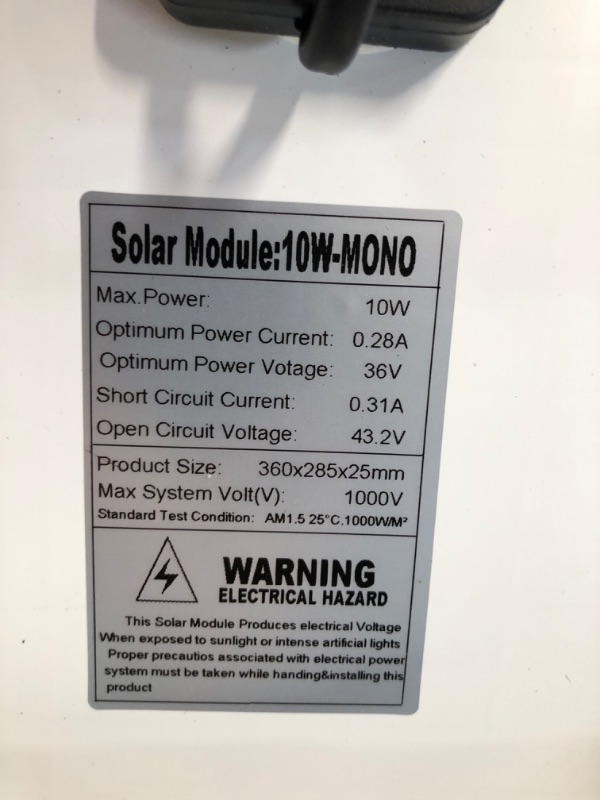 Photo 3 of TOPENS TSQ20W Solar Panel 20-Watt 24V Monocrystalline Solar Panel Kit