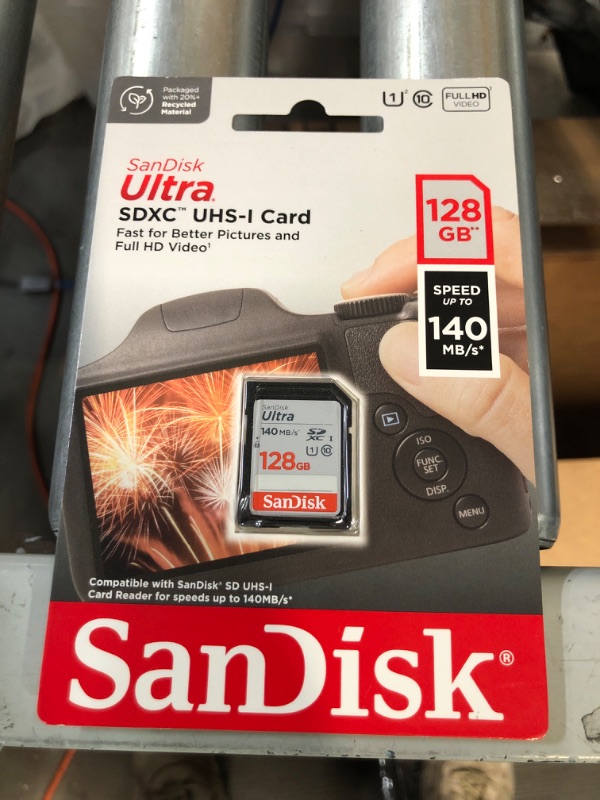 Photo 2 of SanDisk 128GB Ultra SDXC UHS-I Memory Card - Up to 140MB/s, C10, U1, Full HD, SD Card - SDSDUNB-128G-GN6IN Memory Card Only 128GB